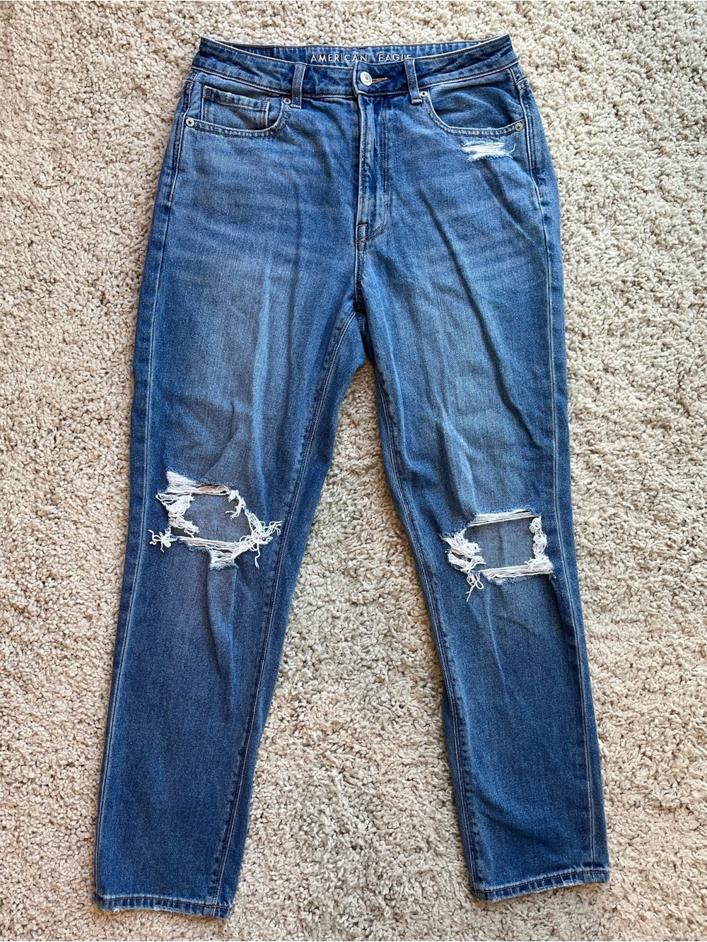 American Eagle High-Waisted Distressed Blue Mom Jeans